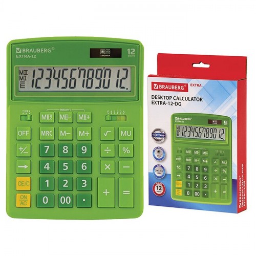 Калькулятор настольный EXTRA-12-DG (206x155 мм), 12 разрядов, двойное питание, зеленый